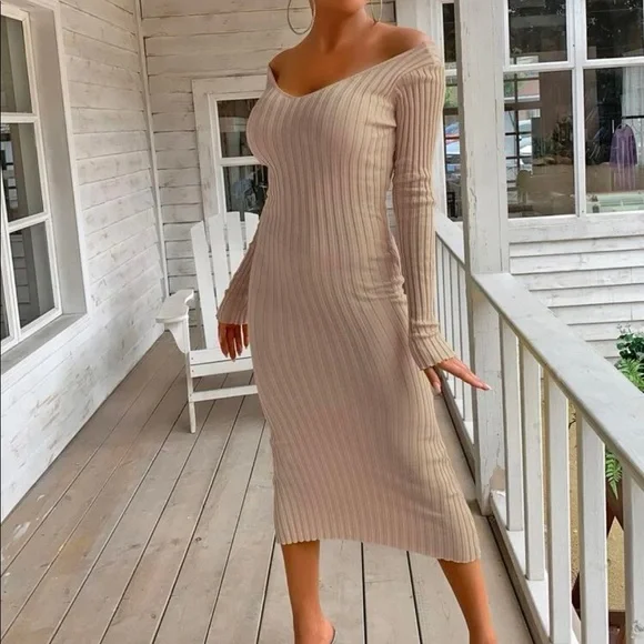 open lace back dress Ribbed Button-Front V-Neck Sweater Dress Deep Red / XL